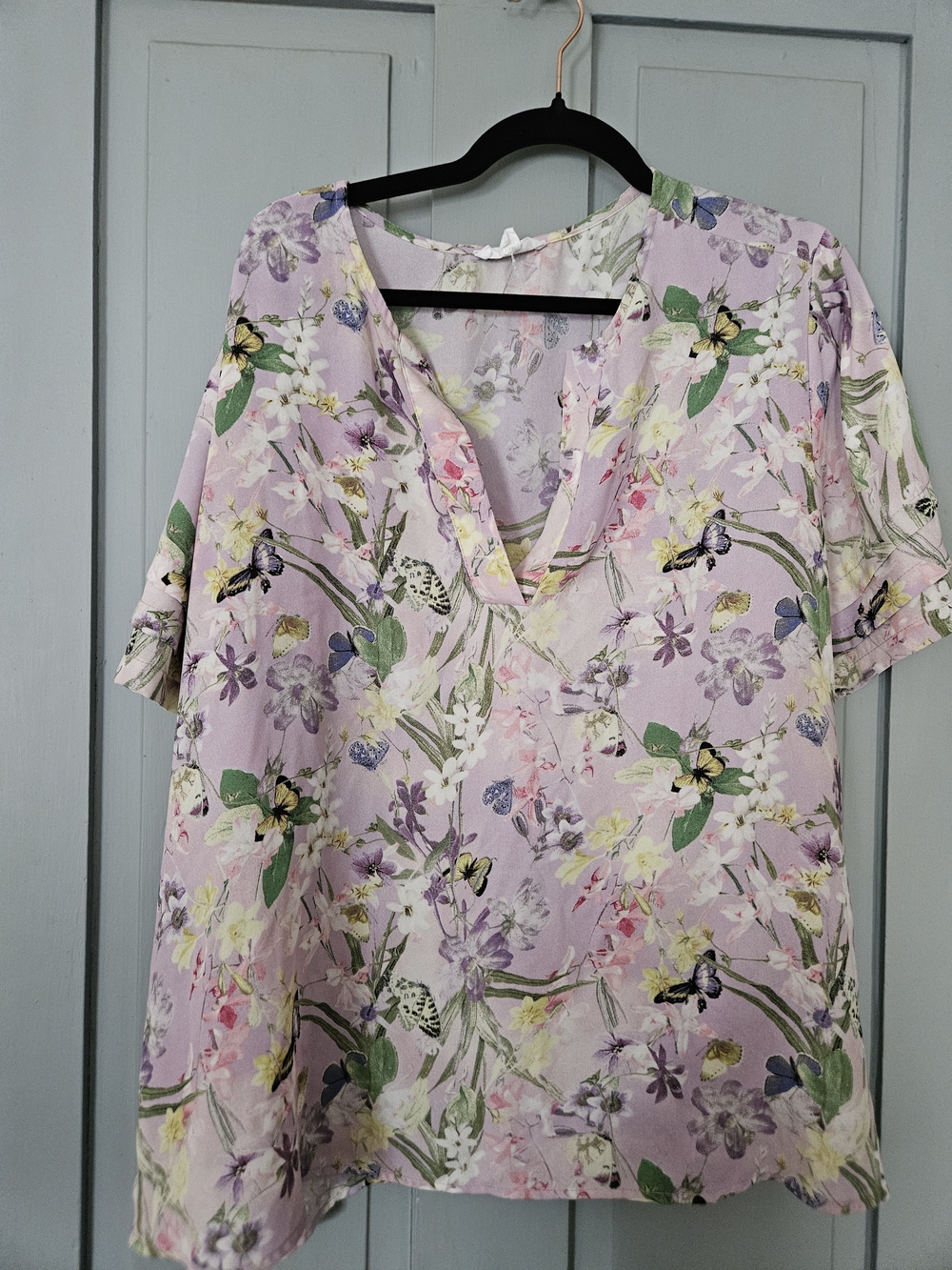 Cynthia Rowley Floral V-Neck Short Sleeve Top - Lavender